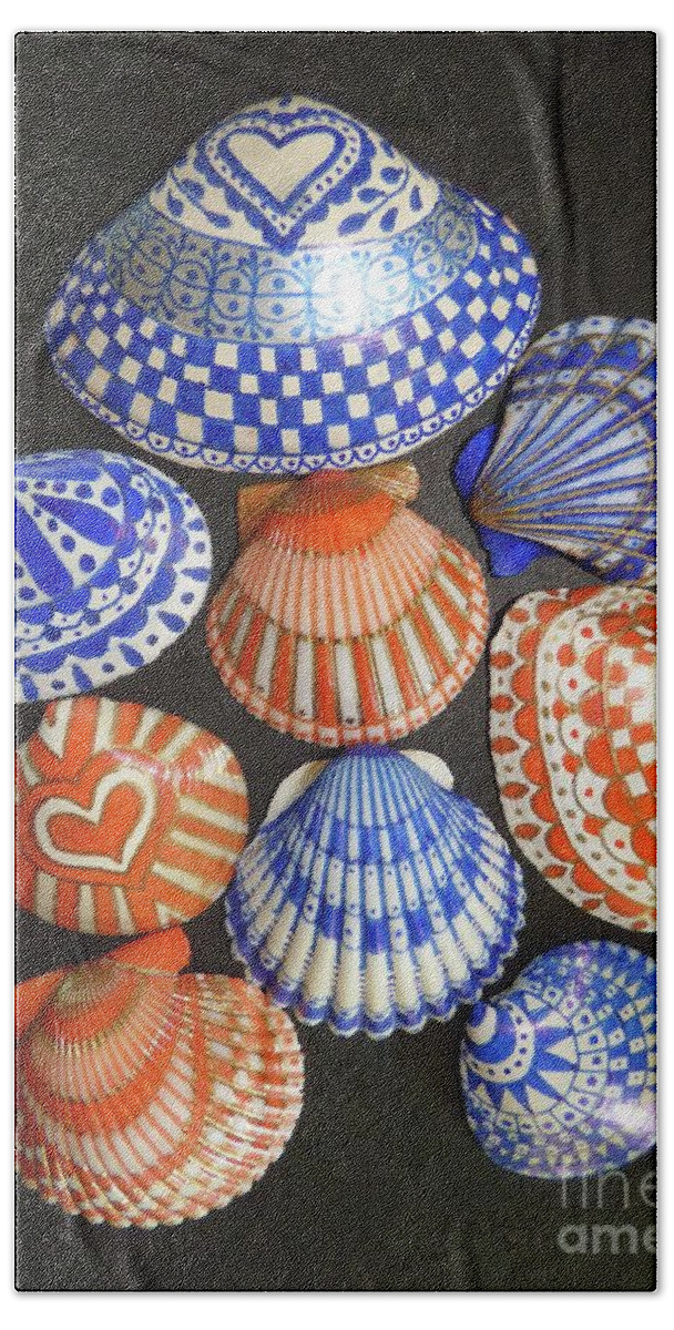 Shell Hand Towel featuring the photograph Orange and Blue Sharpie Shells by Jean Wright