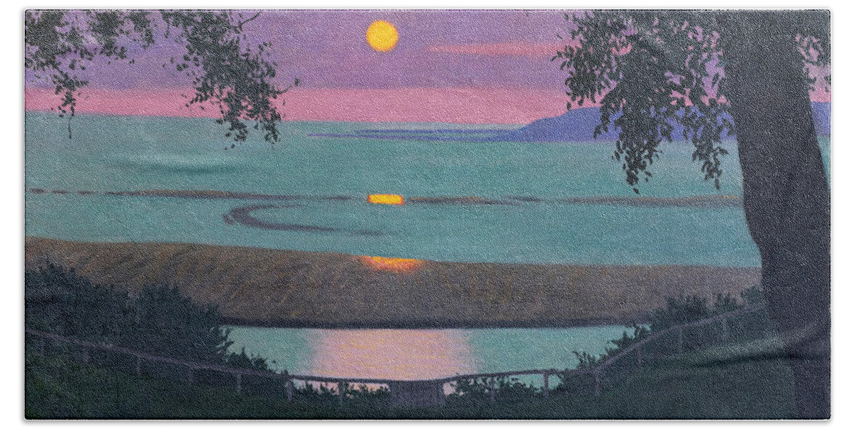 Felix Vallotton Bath Towel featuring the painting Orange and Violet Sky by Felix Vallotton