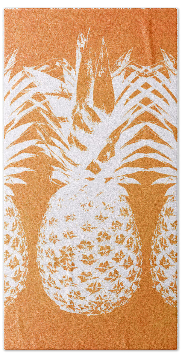 Pineapple Hand Towel featuring the painting Orange and White Pineapples- Art by Linda Woods by Linda Woods