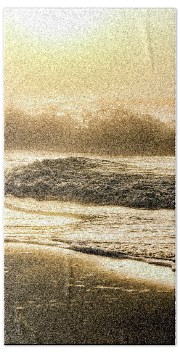 Beach Bath Towel featuring the photograph Orange Beach Sunrise with Wave by John McGraw