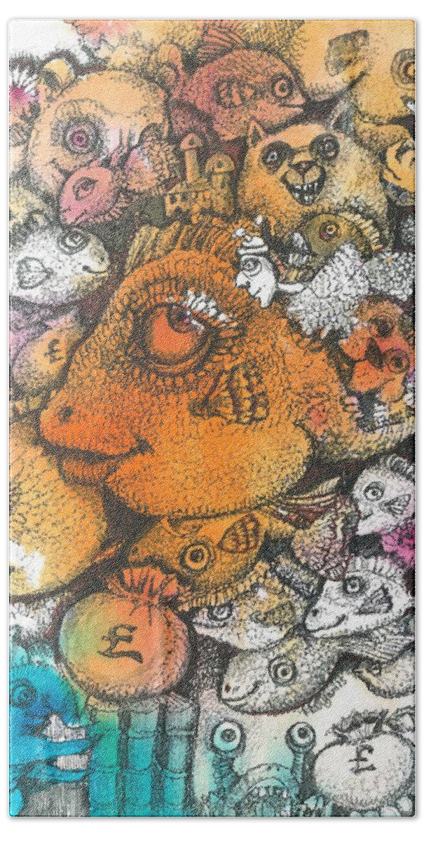 Fish Bath Sheet featuring the painting Orange Fishes by Maryam Hashemi