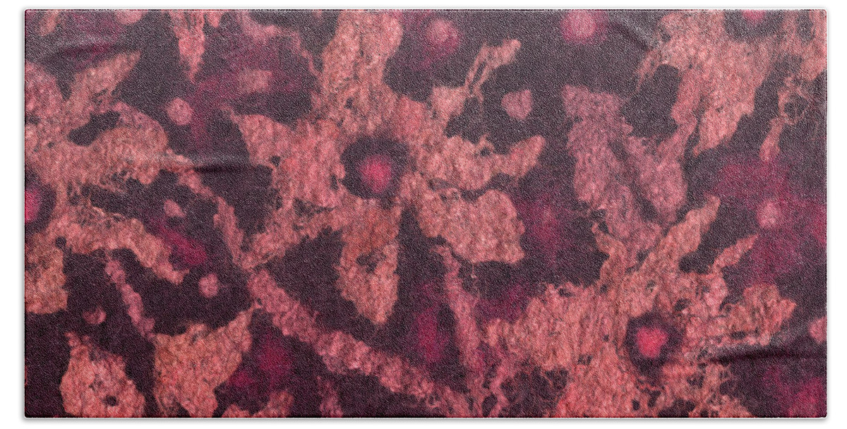 Felt Tapestry Bath Towel featuring the mixed media Coral flowers, Wool Painting, Fiber Art by Julia Khoroshikh