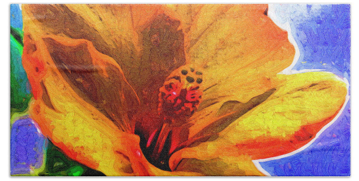Flowers Bath Towel featuring the digital art Orange Hibiscus by Kirt Tisdale