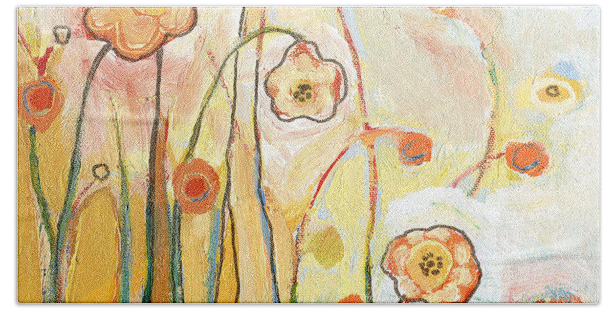 Floral Hand Towel featuring the painting Orange Whimsy by Jennifer Lommers