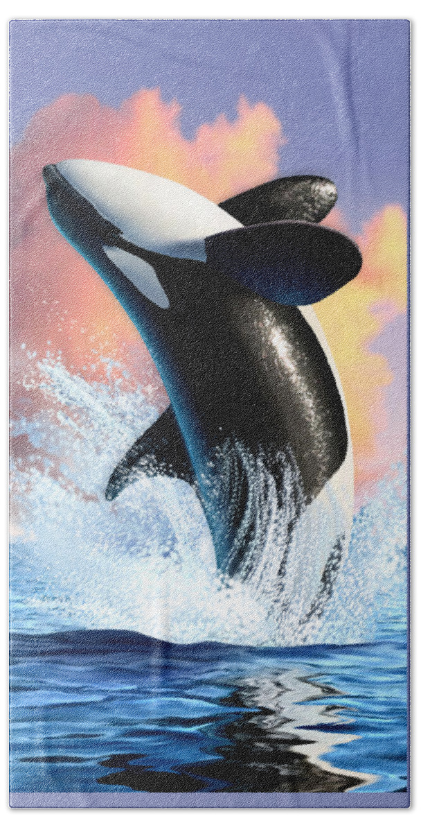 Orca Hand Towel featuring the digital art Orca 1 by Jerry LoFaro