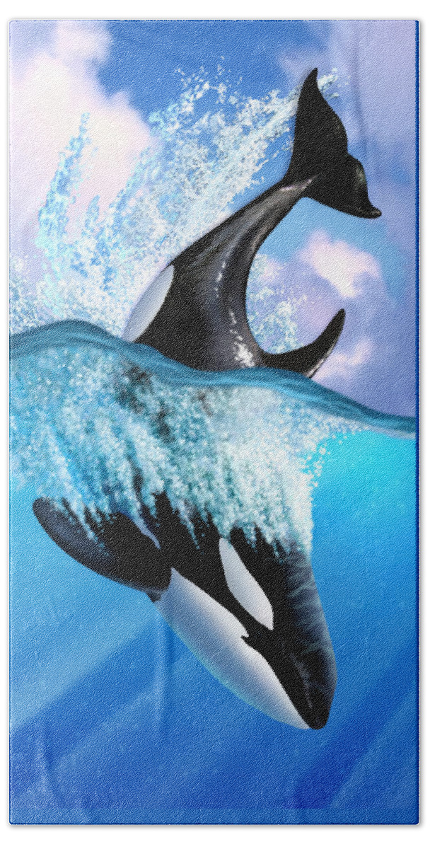 Killer Whale Hand Towel featuring the digital art Orca 2 by Jerry LoFaro