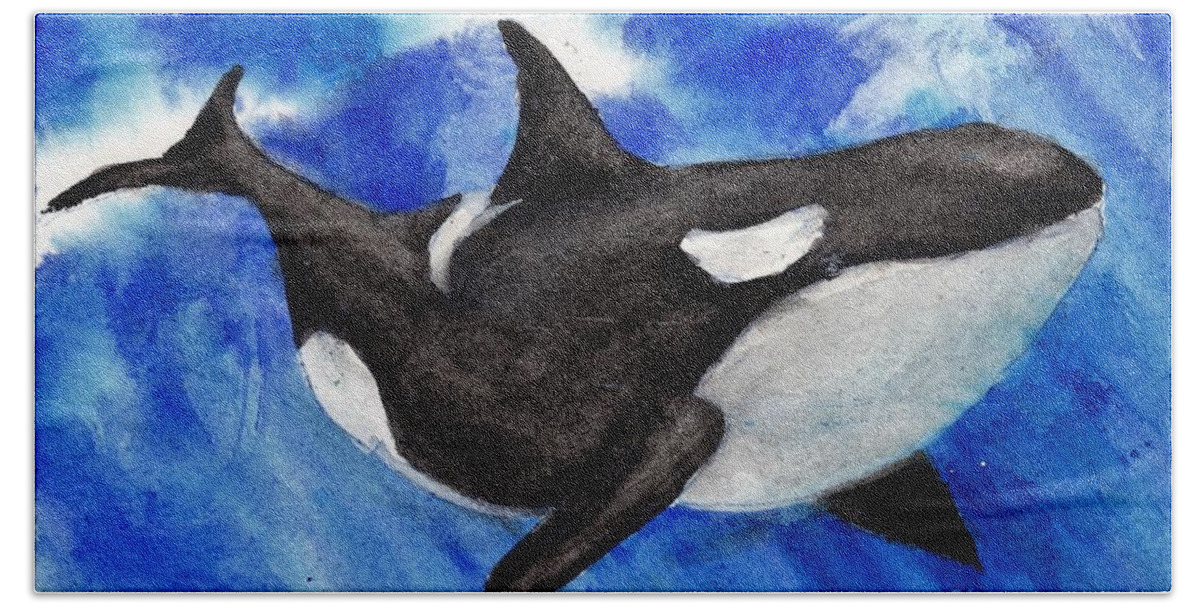 Ocean Hand Towel featuring the painting Orca Baby by Randy Sprout
