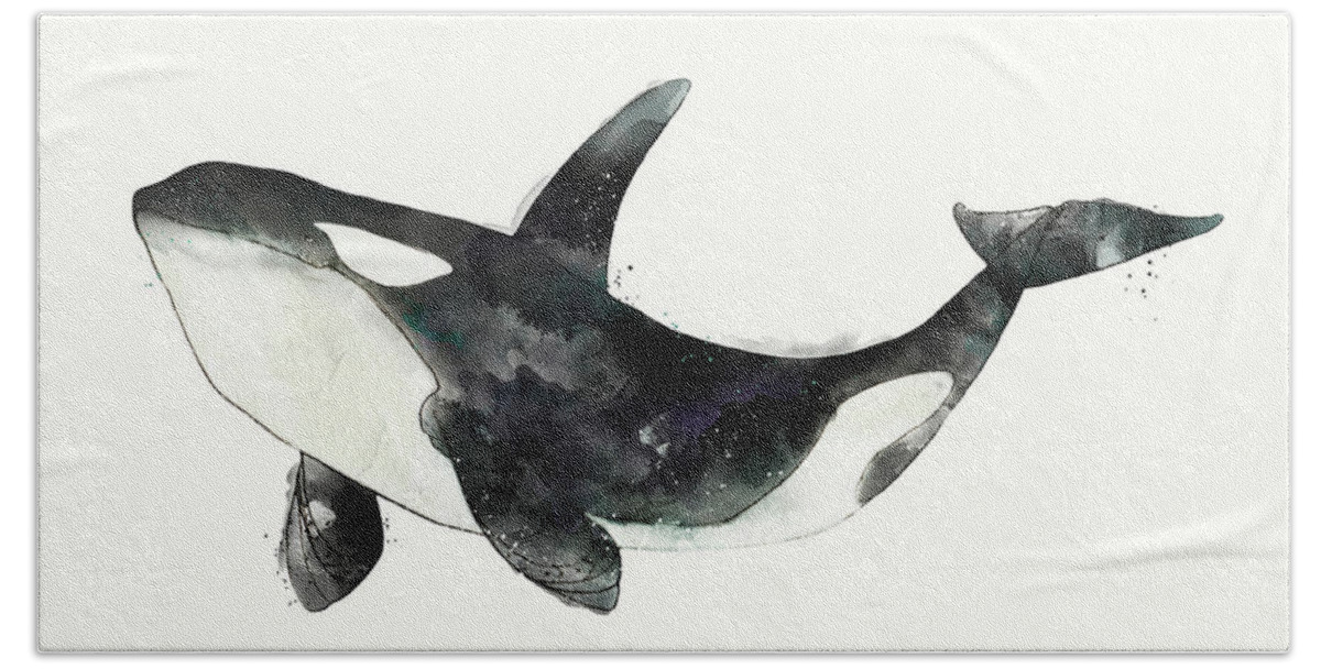 Orca Hand Towel featuring the painting Orca from Arctic and Antarctic Chart by Amy Hamilton