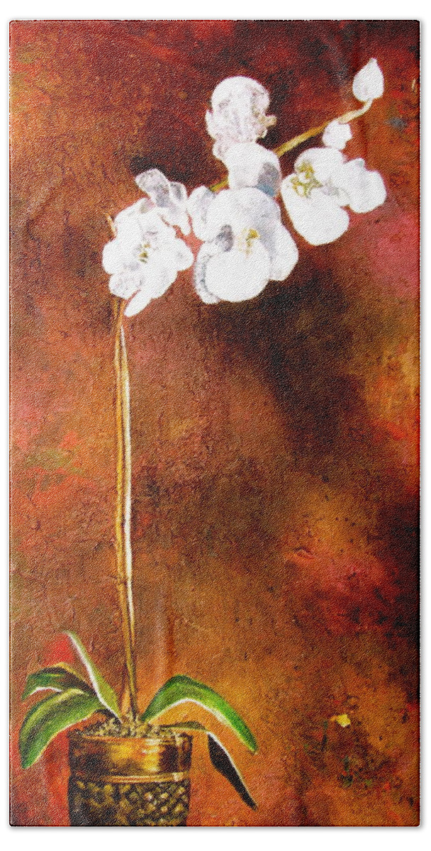 Orchid Painting Bath Towel featuring the painting Orchid 4 by Laura Pierre-Louis