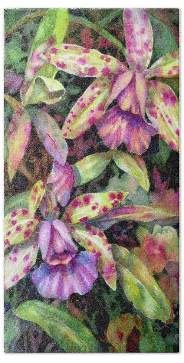 Watercolor Hand Towel featuring the painting Orchid Garden I by Ann Nicholson