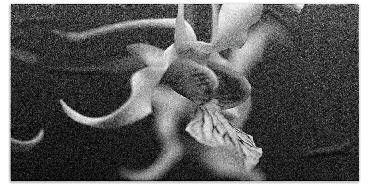 Orchid Hand Towel featuring the photograph Orchid in Black and White by Sherry Hallemeier