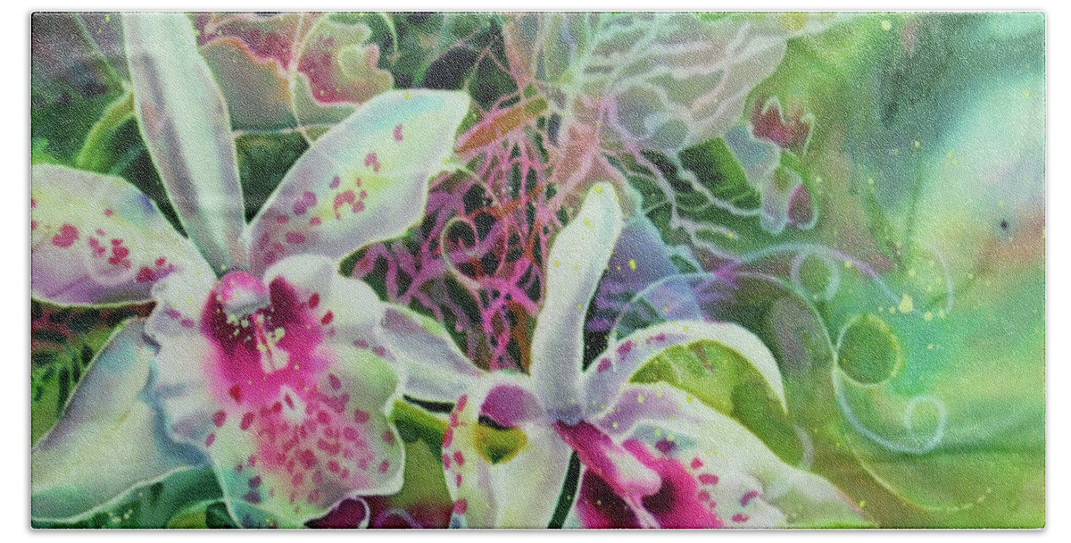 Orchid Bath Sheet featuring the painting Orchid Series 13 by Deborah Younglao