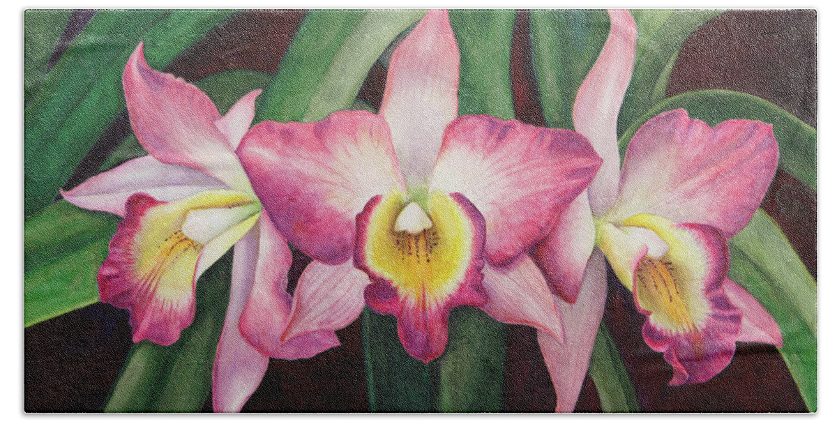 Orchid Hand Towel featuring the painting Orchid Trio by Tara D Kemp