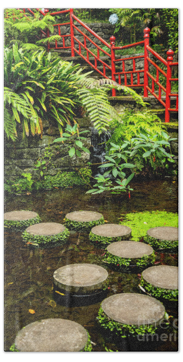Tropical Hand Towel featuring the photograph Oriental Garden Stepping Stones by Brenda Kean