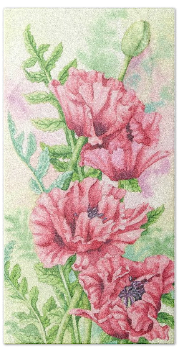 Oriental Poppy Hand Towel featuring the painting Oriental Poppy Panel by Lynne Henderson