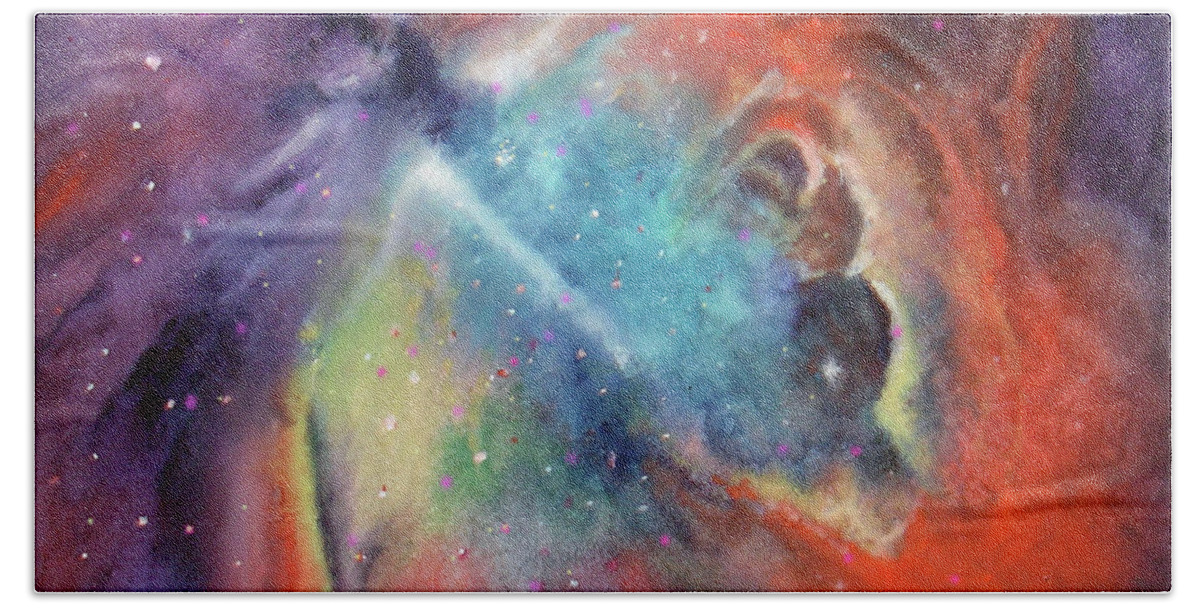 Orion Bath Towel featuring the painting Orion Nebula by Allison Ashton