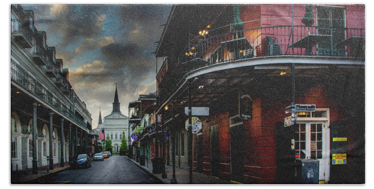 Fine Art New Orleans Bath Towel featuring the photograph Orleans Street To St Louis Cathedral by Greg and Chrystal Mimbs