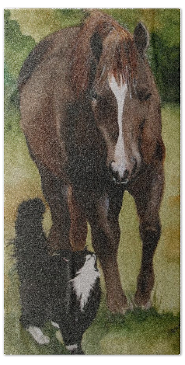 Horse Bath Towel featuring the painting Oscar and Friend by Jean Blackmer