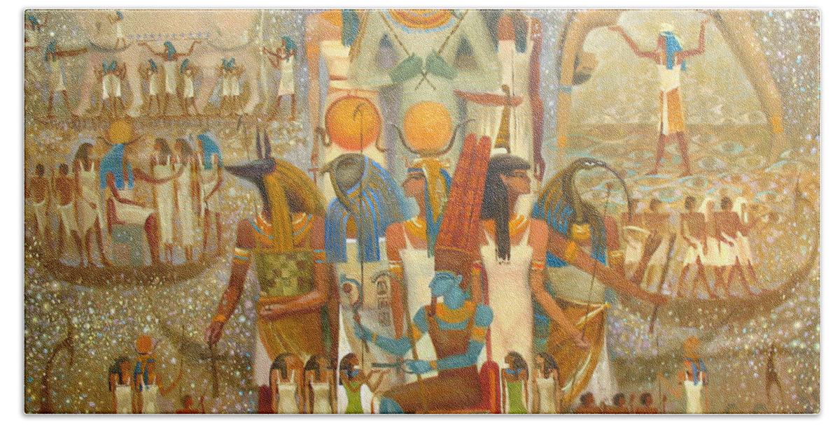 Osiris Hand Towel featuring the painting Osiris by Valentina Kondrashova