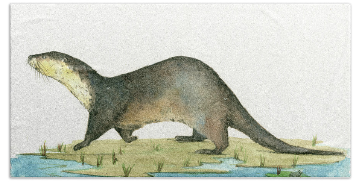 River Otter Hand Towel featuring the painting Otter by Juan Bosco