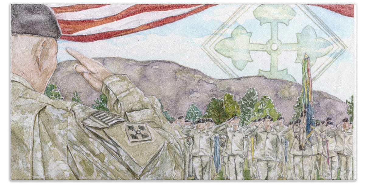 Army Hand Towel featuring the painting Our Credentials Steadfast and Loyal by Julie Davis
