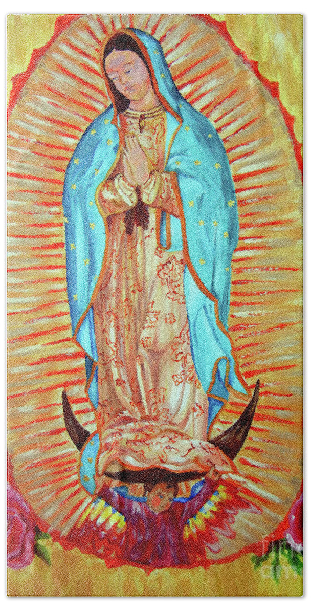 Spiritual Hand Towel featuring the painting Our Lady of Guadalupe by Deb Arndt