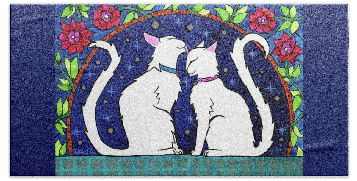 Our Purrfect Universe Bath Towel featuring the painting Our Purrfect Universe by Dora Hathazi Mendes