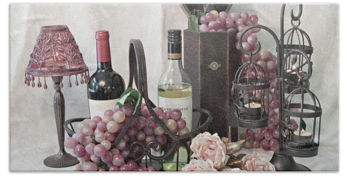 Still Life Bath Towel featuring the photograph Our Wine Cellar by Sherry Hallemeier