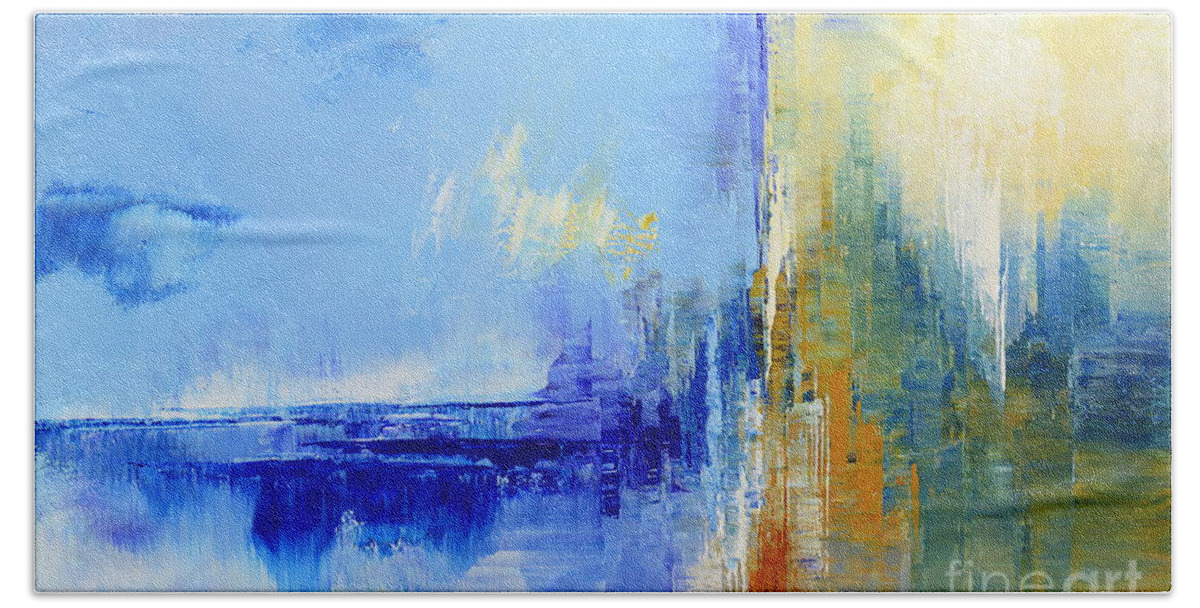 Abstract Bath Towel featuring the painting Out of the Blue by Tatiana Iliina