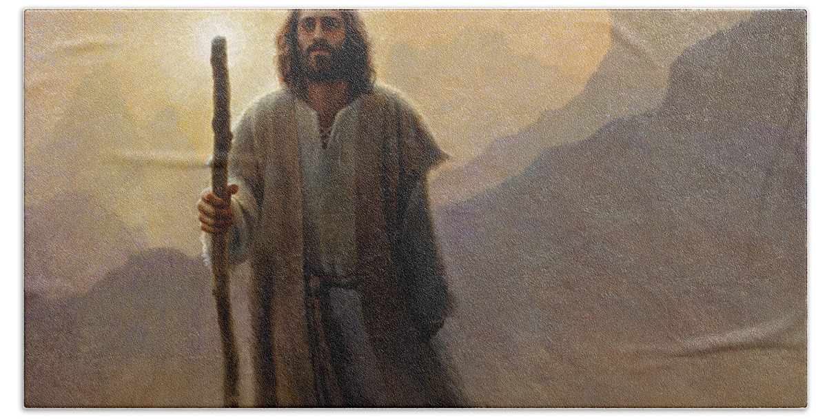 Jesus Bath Towel featuring the painting Out of the Wilderness by Greg Olsen