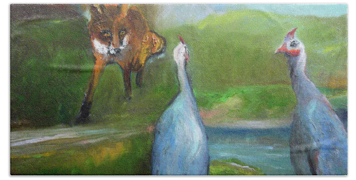 Fox Hand Towel featuring the painting Outfoxed by Susan Esbensen
