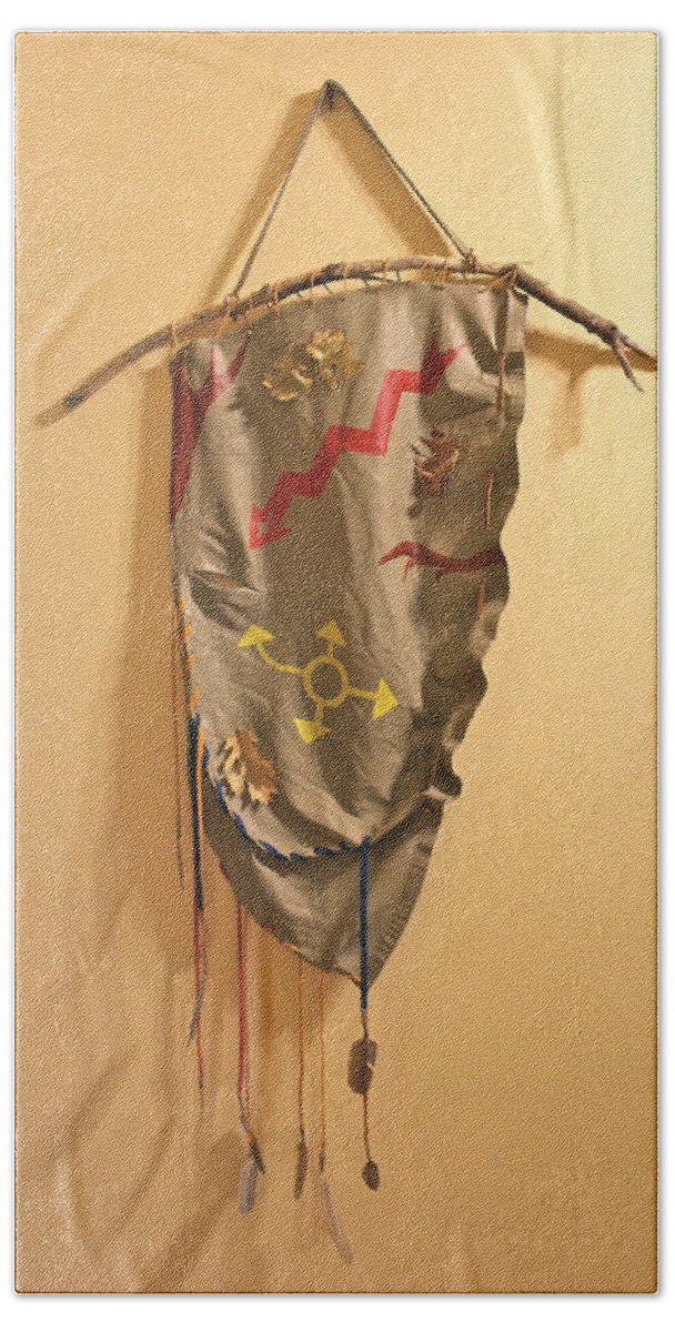 Mixed Media Bath Towel featuring the mixed media Outsider Leather Hanging I by Michele Myers