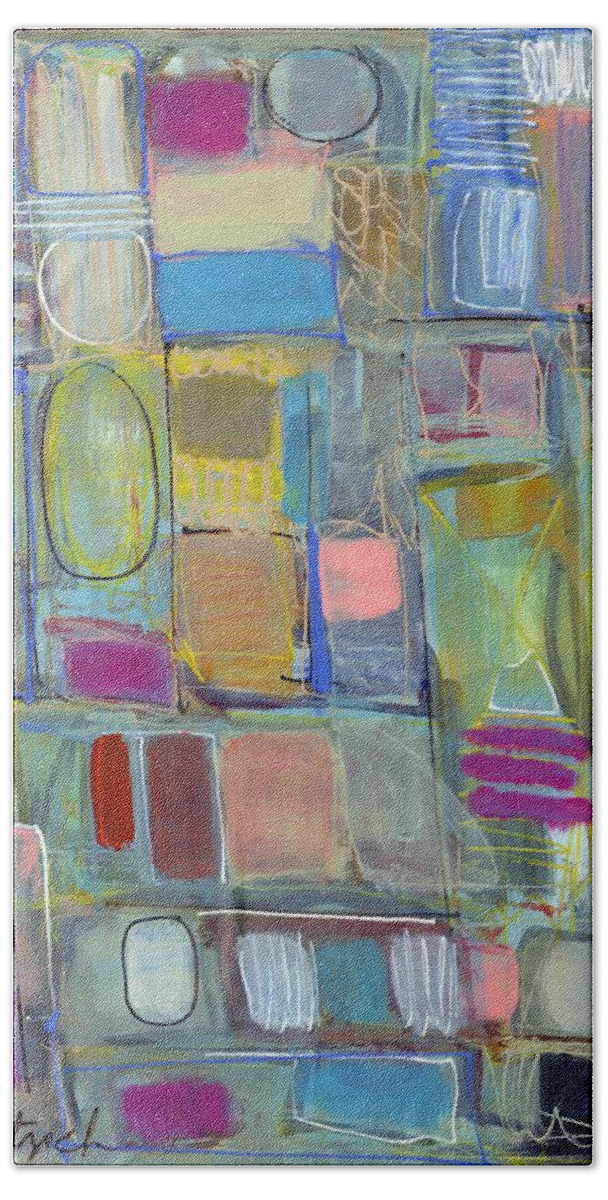 Abstract Bath Towel featuring the painting Oval Block by Lynne Taetzsch