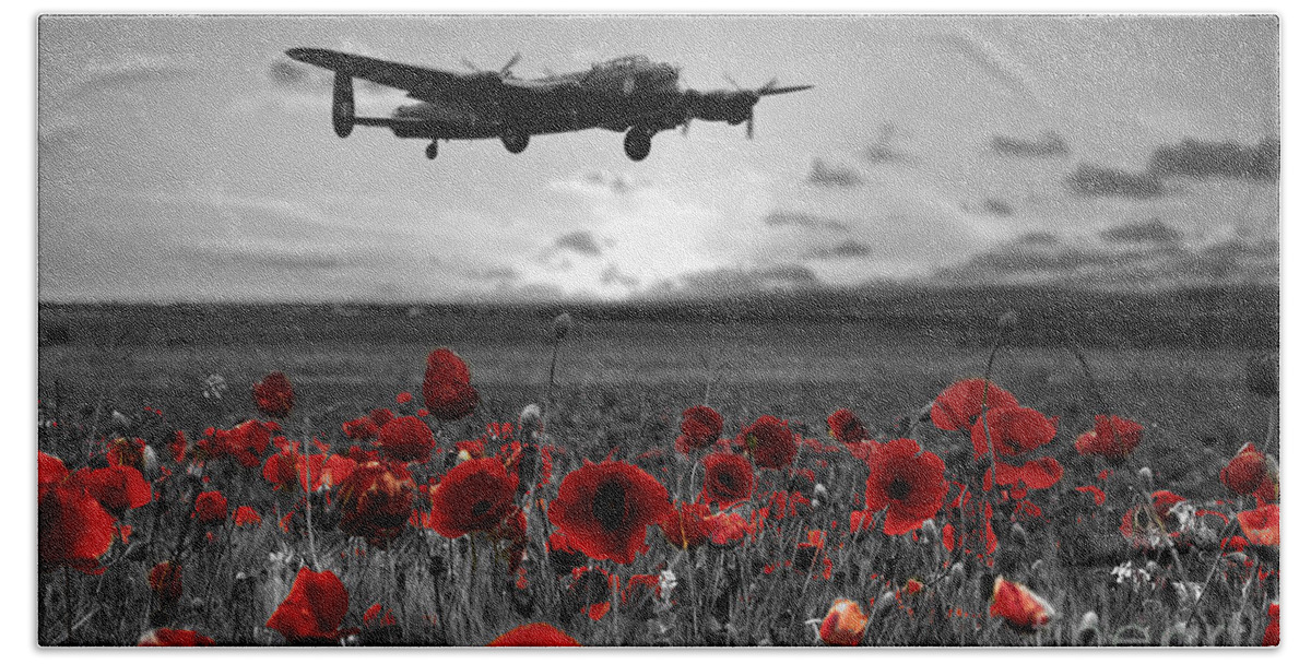 Avro Lancaster Bath Towel featuring the digital art Over The Fields - Selective by Airpower Art