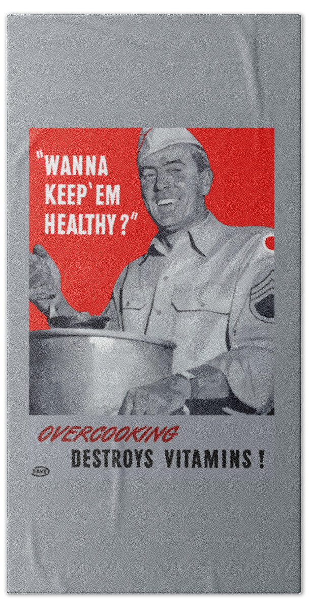 Wwii Hand Towel featuring the painting Overcooking Destroys Vitamins by War Is Hell Store