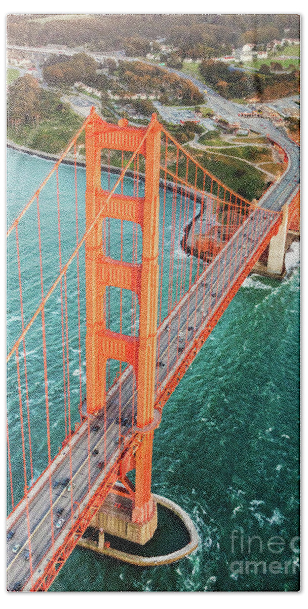 Architecture Bath Towel featuring the photograph Overhead aerial of Golden gate bridge, San Francisco, USA by Matteo Colombo