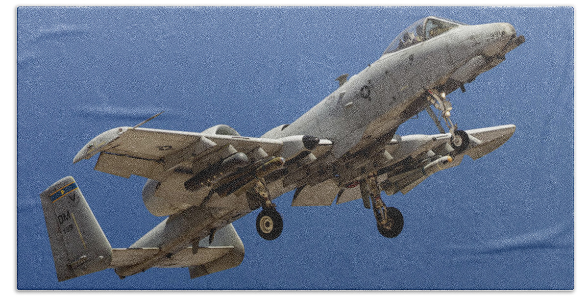 A-10 Hand Towel featuring the photograph Overhead Hog by Jay Beckman