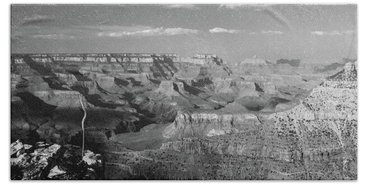America Hand Towel featuring the photograph Overlooking Grand Canyon - Black and White by Gregory Ballos