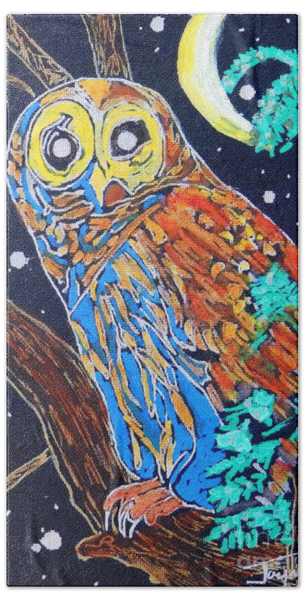 Owl Canvas Print Hand Towel featuring the painting Owl Light by Jayne Kerr