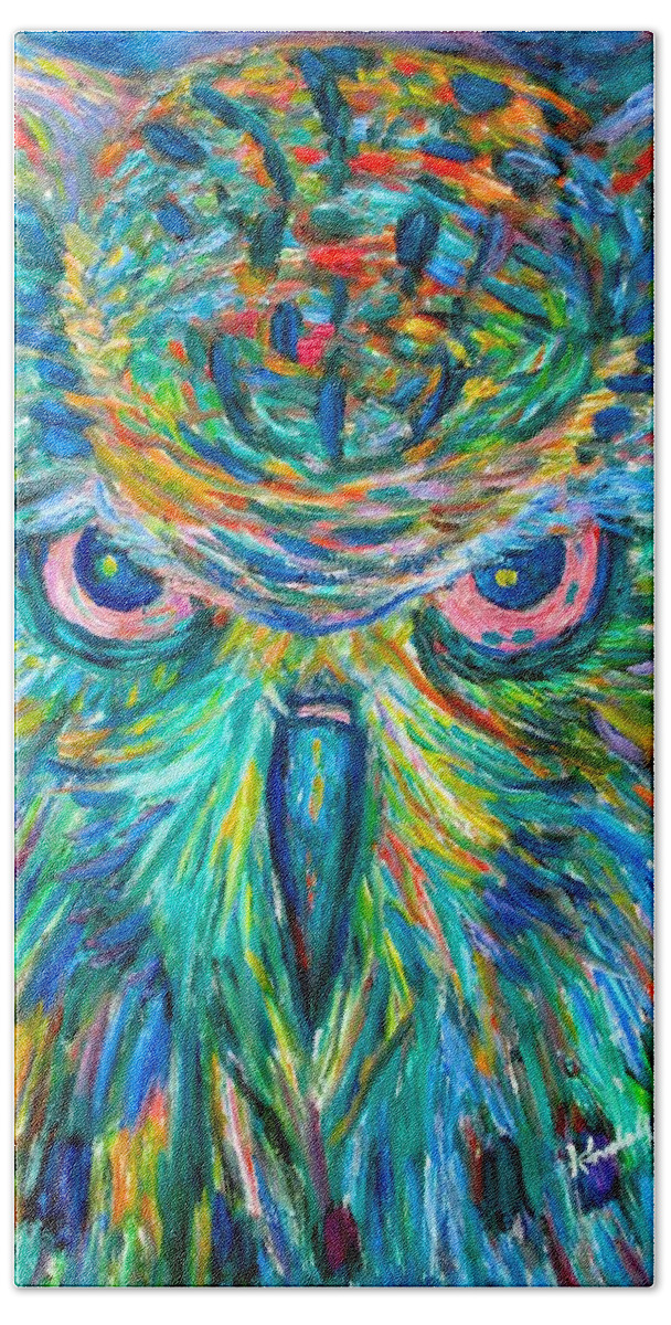 Abstract Owl Bath Towel featuring the painting Owl Stare by Kendall Kessler