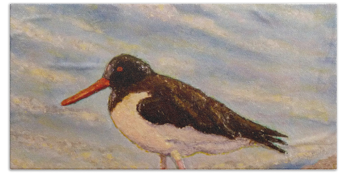 Sea Bird Hand Towel featuring the painting Oyster Catcher by Joe Bergholm
