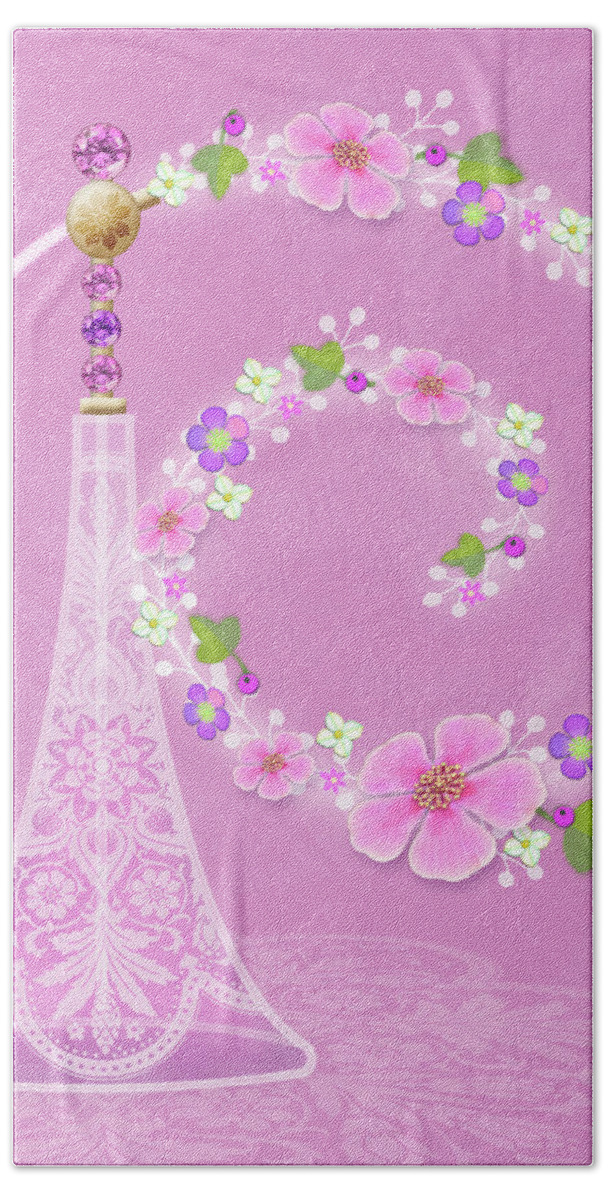 Letter P Hand Towel featuring the digital art P is for Perfume by Valerie Drake Lesiak