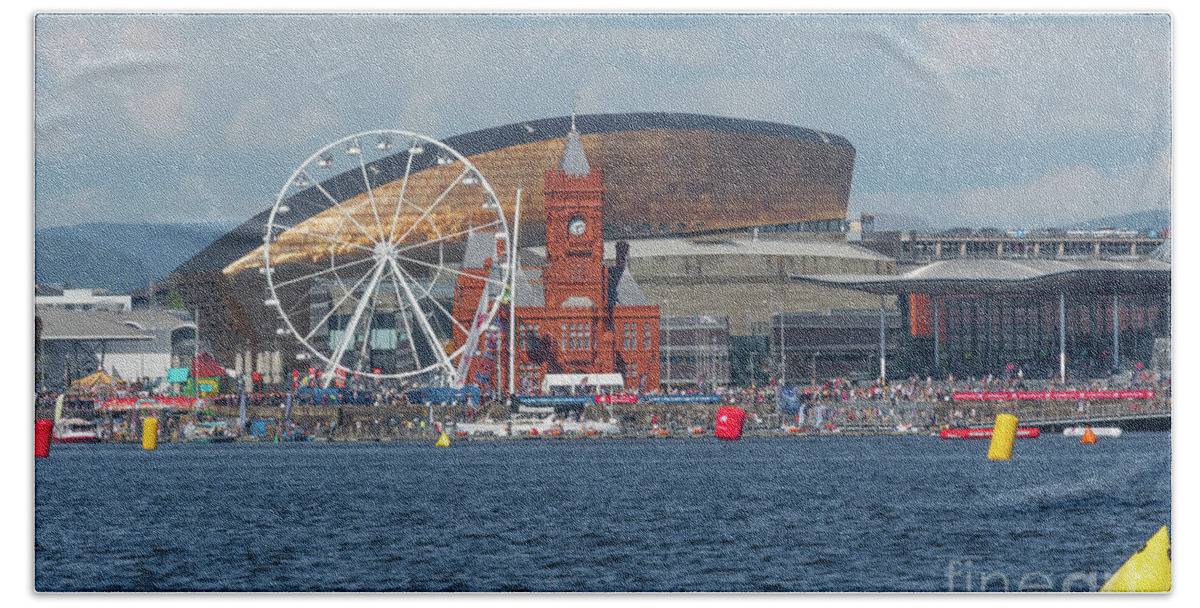 P1 Powerboats Bath Towel featuring the photograph P1 Powerboats At Cardiff Bay by Steve Purnell