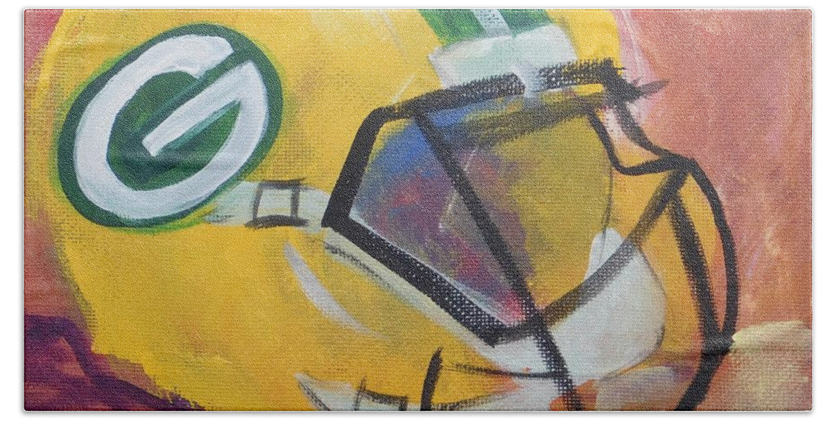 Packer Bath Towel featuring the painting Packer Helmet by Terri Einer