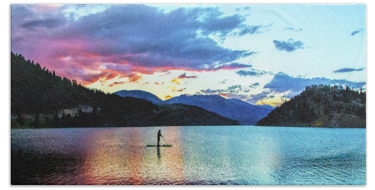 Paddle Boarder Hand Towel featuring the photograph Paddle Boarder on Lake Dillon by Stephen Johnson