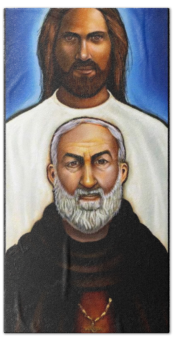 Padre Pio And Jesus Hand Towel featuring the digital art Padre Pio and Jesus by Carmen Cordova