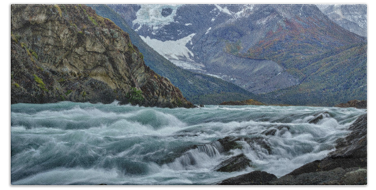 Patagonia Bath Towel featuring the photograph Paine River Rapids - Patagonia by Stuart Litoff