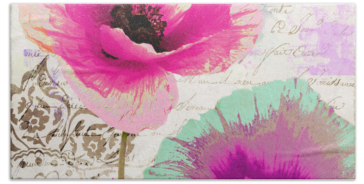 Painted Poppies Hand Towel featuring the painting Paint and Poppies II by Mindy Sommers