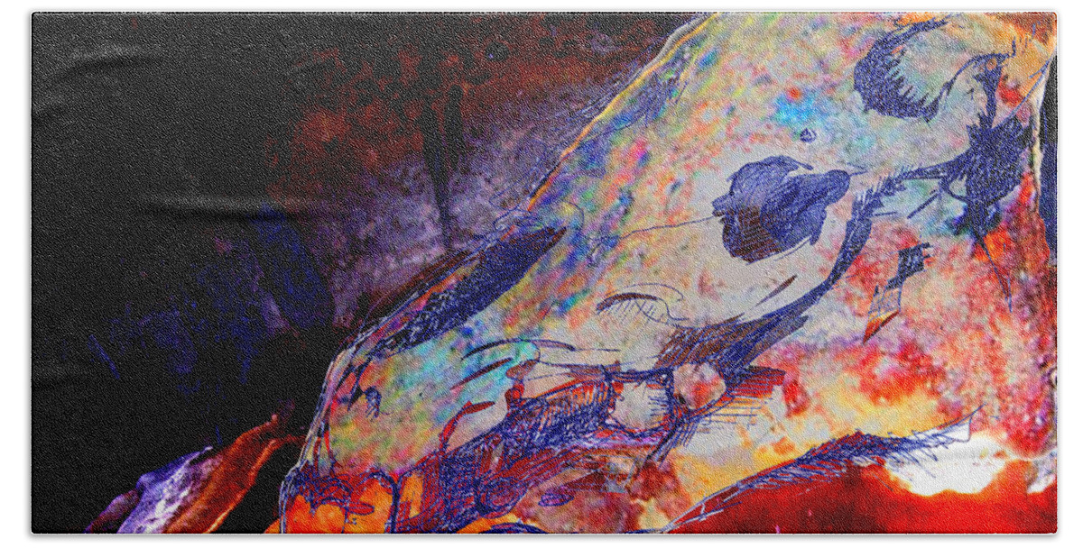 Skull Bath Towel featuring the digital art Painted Cave Skull by Melinda Dare Benfield
