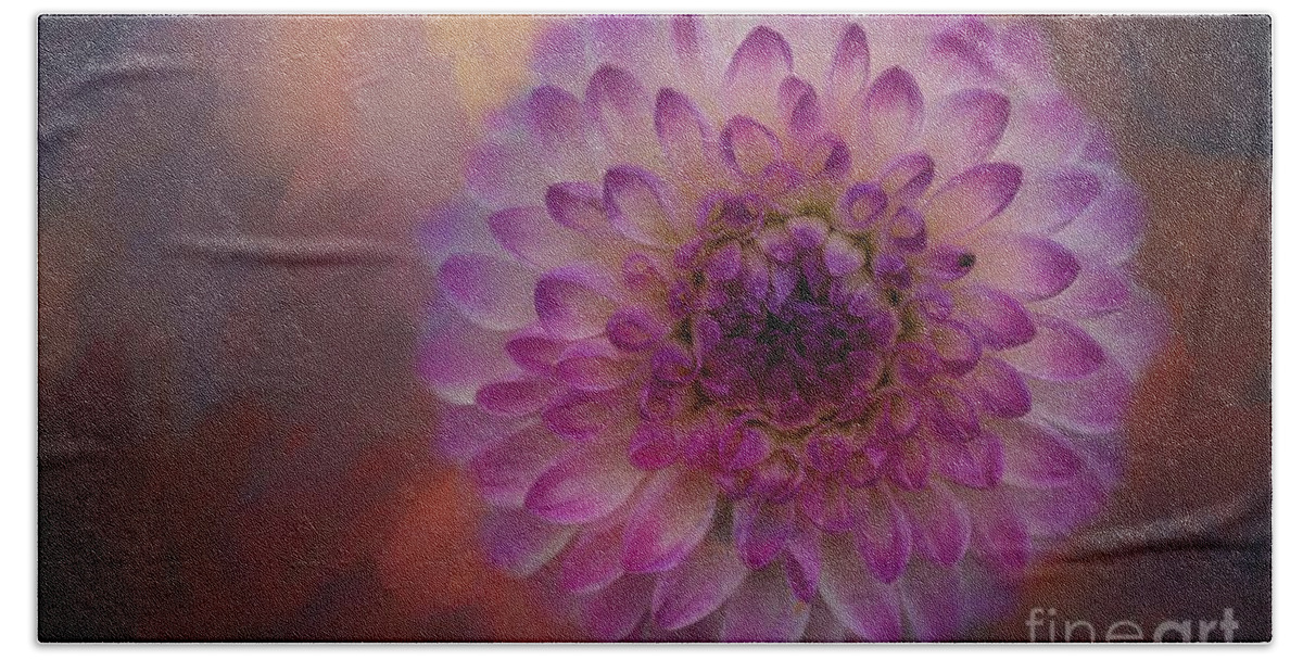 Dahlia Hand Towel featuring the mixed media Painted Dahlia by Eva Lechner